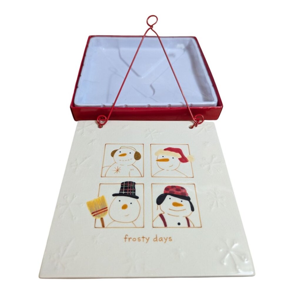 Hallmark Hanging Tile Frosty Days ceramic wire Christmas Holiday Decor 6x6 w/box
